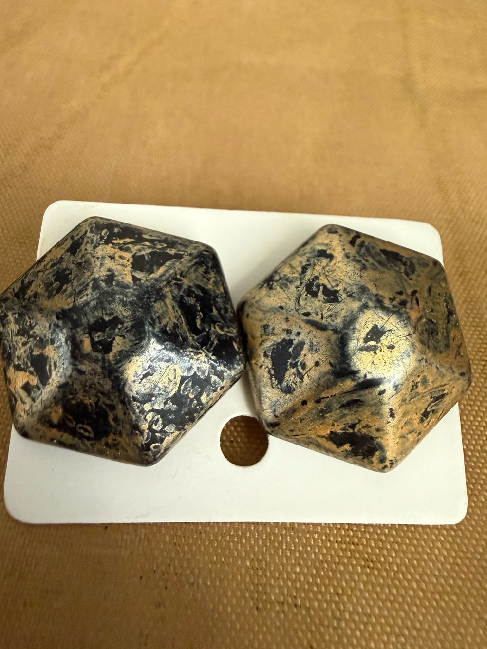 Geometric Hexagon Black and Gold Statement Earrings
